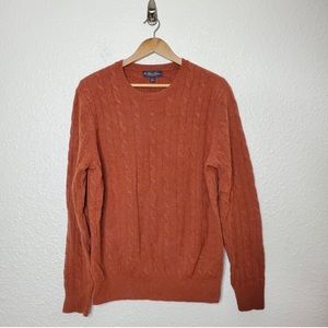 Brooks Brothers Lambswool Cable Knit Sweater Rust Ochre